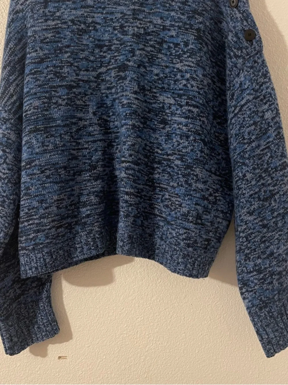 J. Crew 100% Cashmere Women’s XL Blue Marled Button-Shoulder Crewneck Sweater
